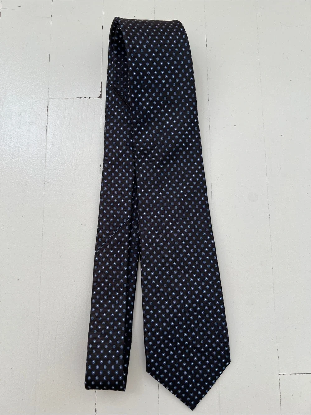 Suitsupply Dark Chocolate Brown Tie with Light Blue Dot Motif